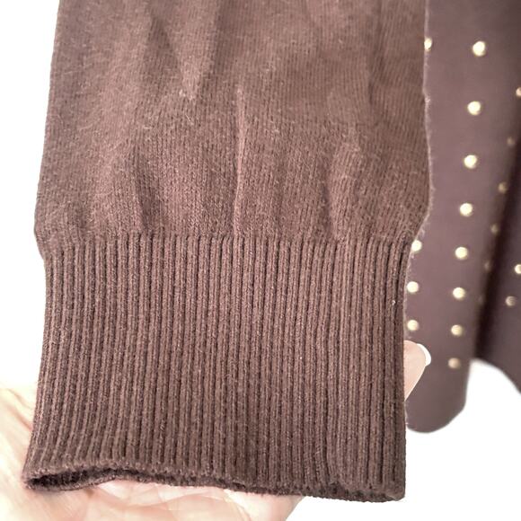 Michael Kors Wms XL Brown LS Lightweight Midi Sweater Dress Gold Studded - Picture 5 of 10